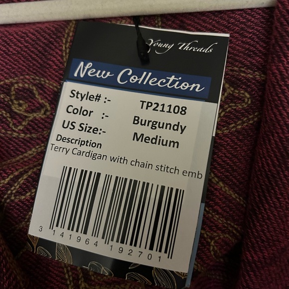 New Young Threads Open Front Waterfall Hemline Burgundy Cardigan SZ Medium - Picture 9 of 10